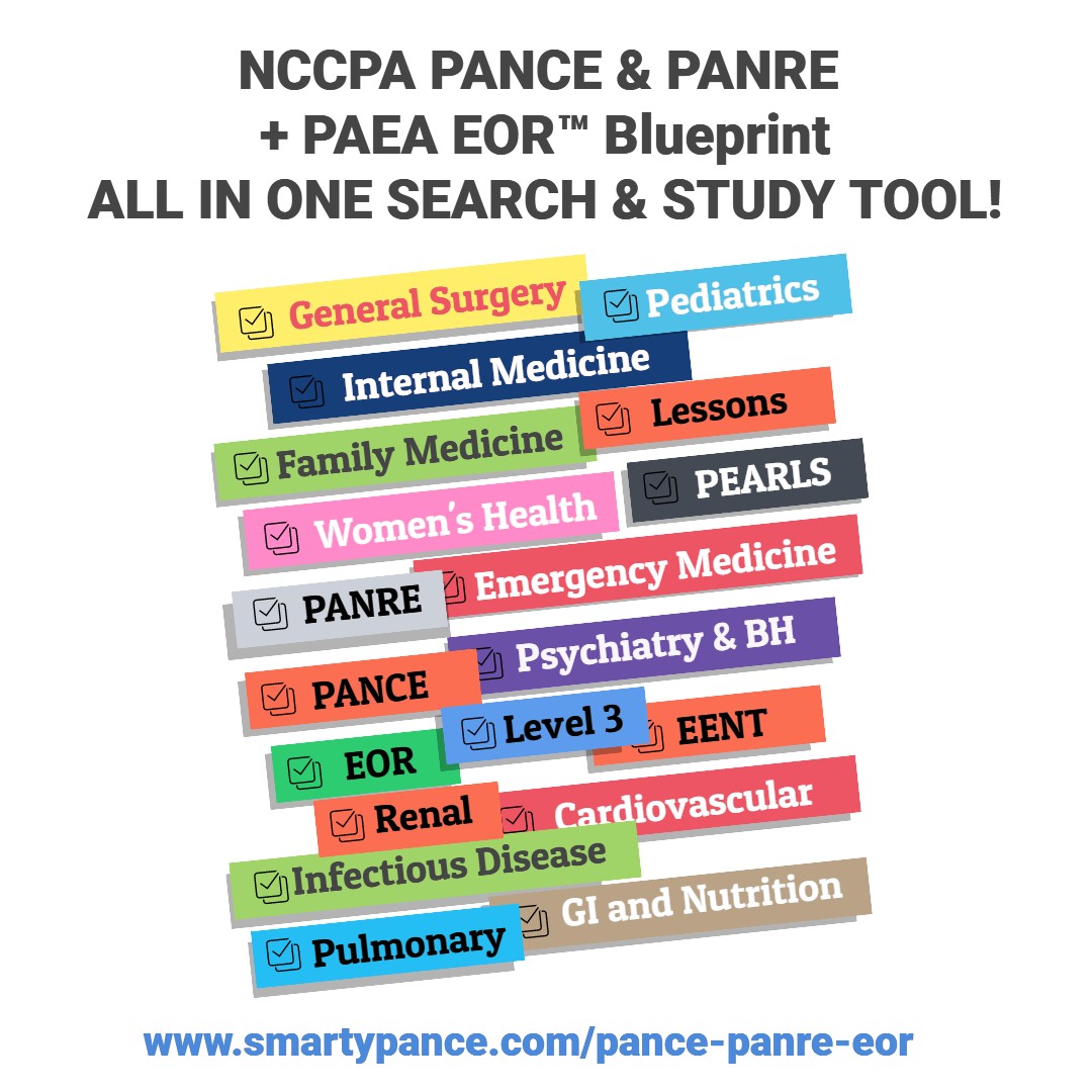 PANCE, PANRE, PANRE-LA, EOR, EOC - Search, Sort, & Study | Smarty PANCE