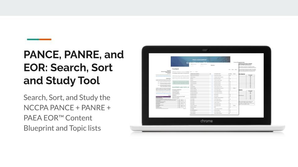 PANCE, PANRE, and EOR Blueprint Topic Lists - Search, Sort, and Study Tool