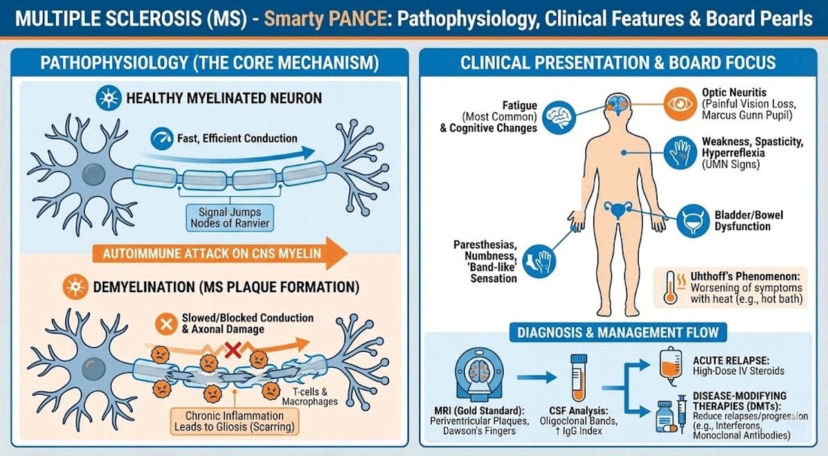 Multiple Sclerosis: Pathophysiology, Clinical Features and Board Pearls